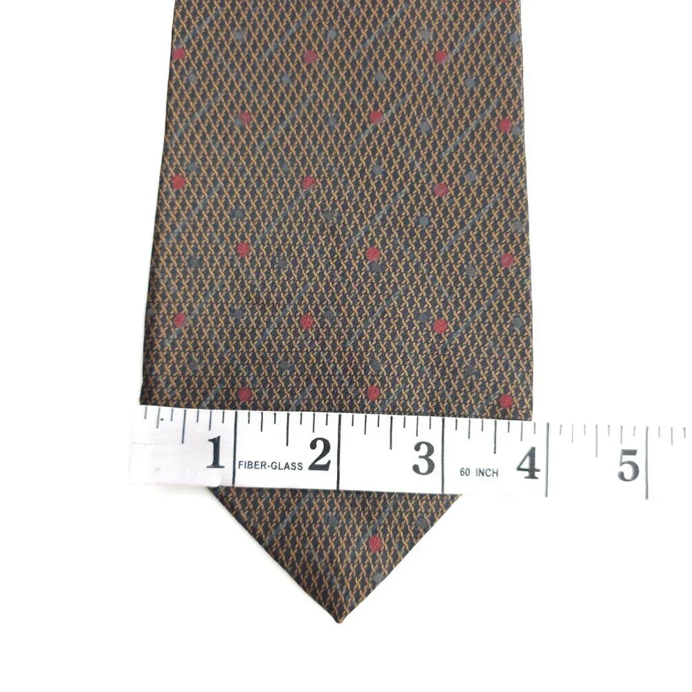 Manhattan Men Necktie 100% Silk Geometric Black Brown Red Size 57x4 - NWOT